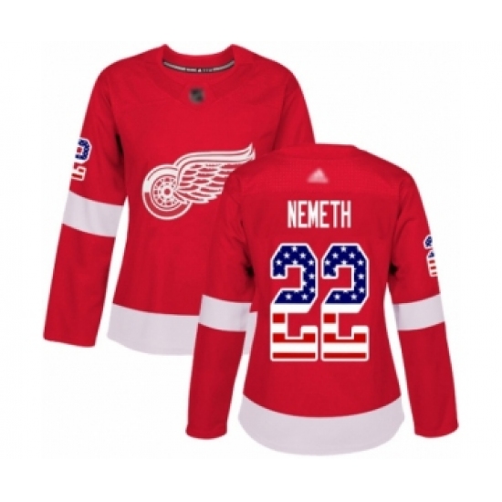 Women's Detroit Red Wings 22 Patrik Nemeth Authentic Red USA Flag Fashion Hockey Jersey