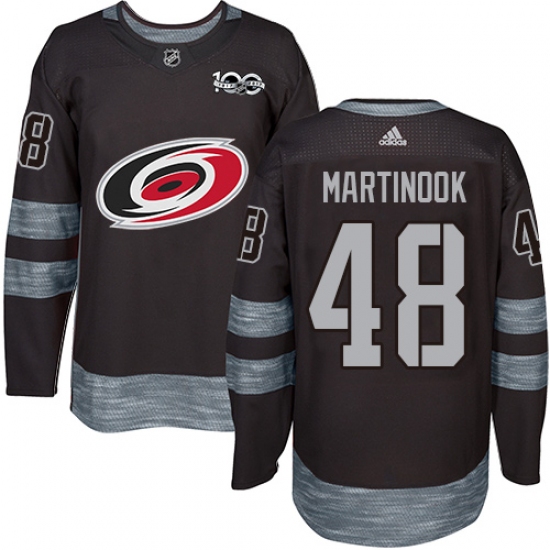 Men's Adidas Carolina Hurricanes 48 Jordan Martinook Authentic Black 1917-2017 100th Anniversary NHL Jersey