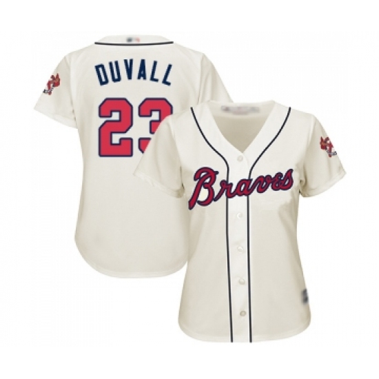 Women's Atlanta Braves 23 Adam Duvall Replica Cream Alternate 2 Cool Base Baseball Jersey