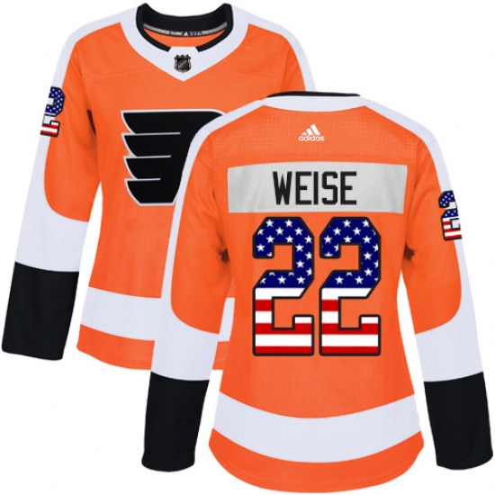 Women's Adidas Philadelphia Flyers 22 Dale Weise Authentic Orange USA Flag Fashion NHL Jersey