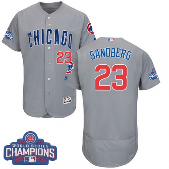 Men's Majestic Chicago Cubs 23 Ryne Sandberg Grey 2016 World Series Champions Flexbase Authentic Collection MLB Jersey