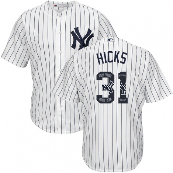 Men's Majestic New York Yankees 31 Aaron Hicks Authentic White Team Logo Fashion MLB Jersey