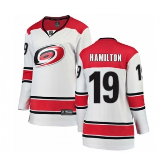 Women's Carolina Hurricanes 19 Dougie Hamilton Authentic White Away Fanatics Branded Breakaway NHL Jersey