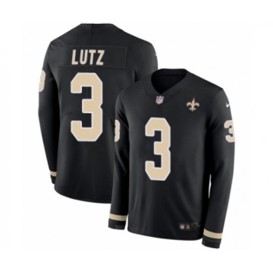 Youth Nike New Orleans Saints 3 Wil Lutz Limited Black Therma Long Sleeve NFL Jersey