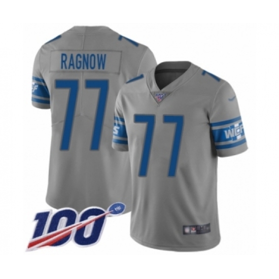 Youth Detroit Lions 77 Frank Ragnow Limited Gray Inverted Legend 100th Season Football Jersey