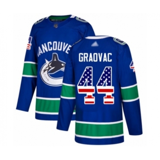 Men's Vancouver Canucks 44 Tyler Graovac Authentic Blue USA Flag Fashion Hockey Jersey