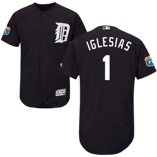 Men's Majestic Detroit Tigers 1 Jose Iglesias Navy Blue Alternate Flex Base Authentic Collection MLB Jersey