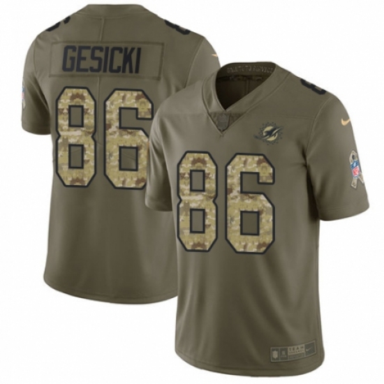 Men's Nike Miami Dolphins 86 Mike Gesicki Limited Olive Camo 2017 Salute to Service NFL Jersey