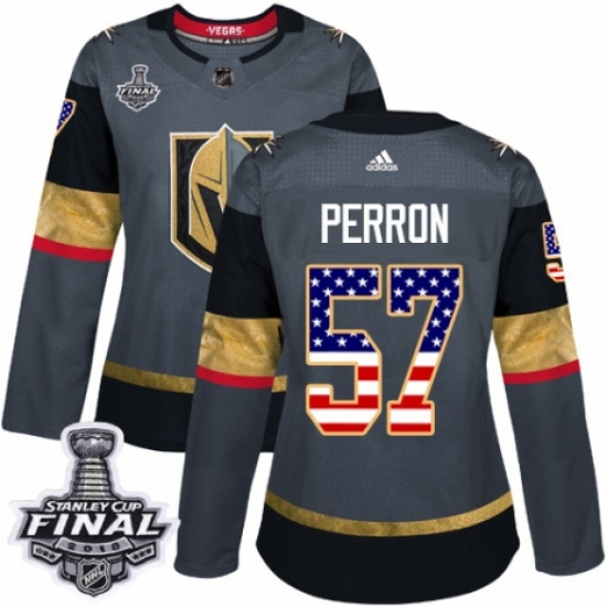 Women's Adidas Vegas Golden Knights 57 David Perron Authentic Gray USA Flag Fashion 2018 Stanley Cup Final NHL Jersey