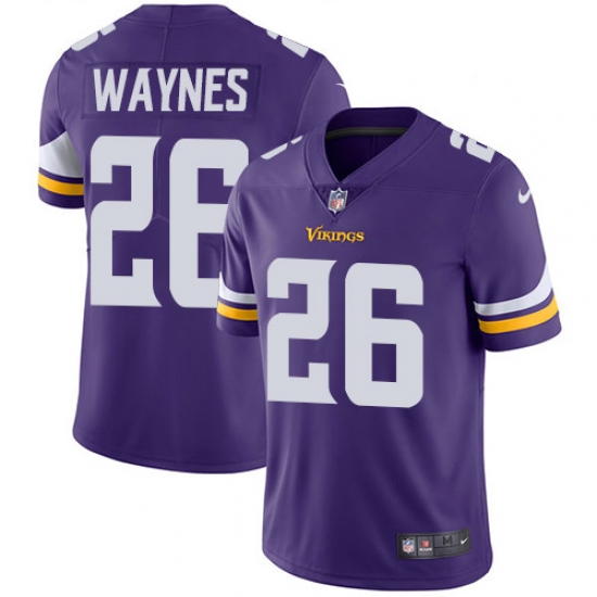 Youth Nike Minnesota Vikings 26 Trae Waynes Purple Team Color Vapor Untouchable Limited Player NFL Jersey
