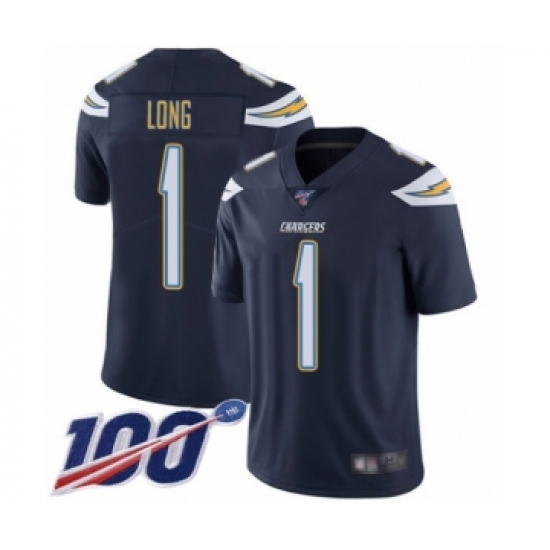 Men's Los Angeles Chargers 1 Ty Long Navy Blue Team Color Vapor Untouchable Limited Player 100th Season Football Jersey