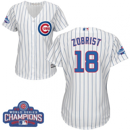 Women's Majestic Chicago Cubs 18 Ben Zobrist Authentic White Home 2016 World Series Champions Cool Base MLB Jersey