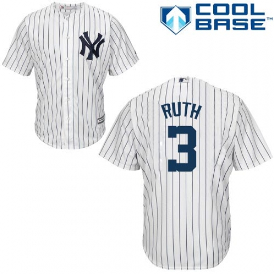 Youth Majestic New York Yankees 3 Babe Ruth Replica White Home MLB Jersey