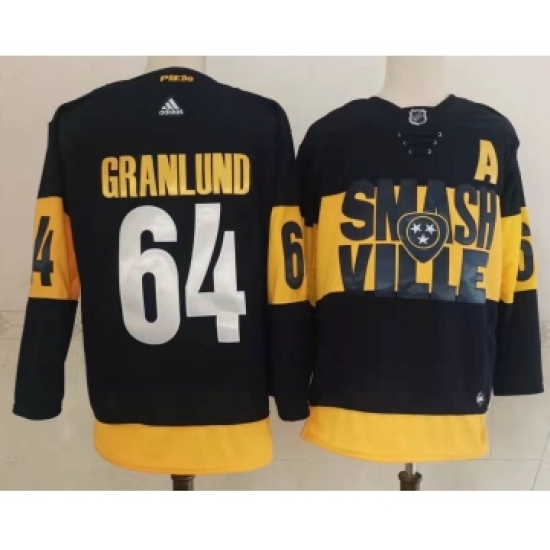 Men's Nashville Predators 64 Mikael Granlund Black 2022 Stadium Series adidas Stitched NHL Jersey