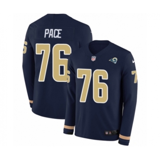 Men's Nike Los Angeles Rams 76 Orlando Pace Limited Navy Blue Therma Long Sleeve NFL Jersey