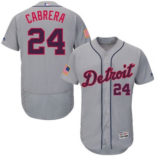 Men's Majestic Detroit Tigers 24 Miguel Cabrera Grey Fashion Stars & Stripes Flex Base MLB Jersey