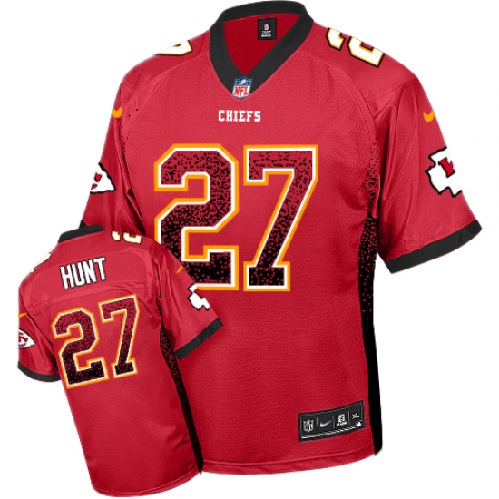 Men's Nike Kansas City Chiefs 27 Kareem Hunt Elite Red Drift Fashion NFL Jersey