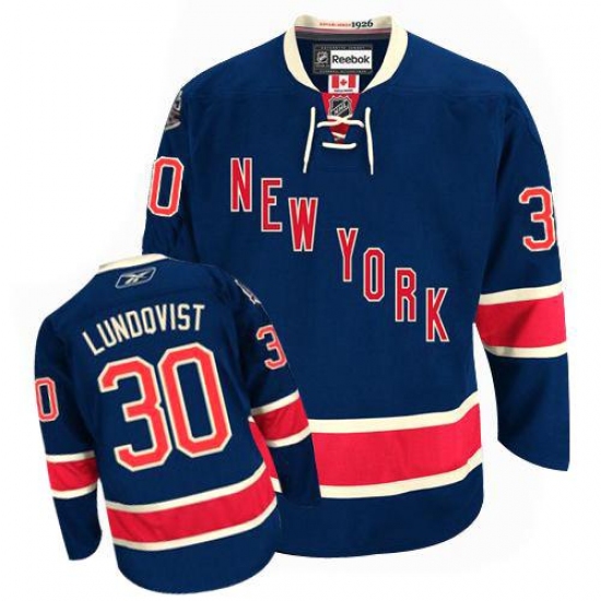 Men's Reebok New York Rangers 30 Henrik Lundqvist Authentic Navy Blue Third NHL Jersey