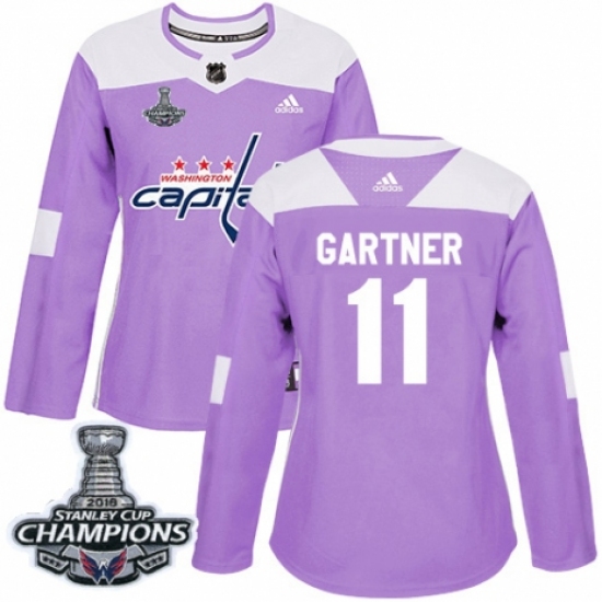 Women's Adidas Washington Capitals 11 Mike Gartner Authentic Purple Fights Cancer Practice 2018 Stanley Cup Final Champions NHL Jersey