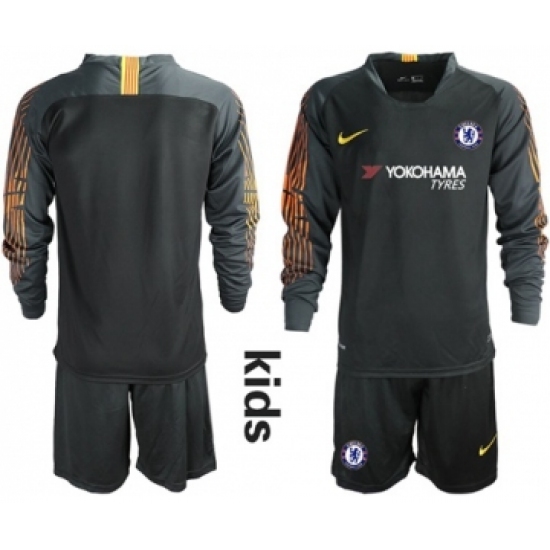 Chelsea Blank Black Goalkeeper Long Sleeves Kid Soccer Club Jersey