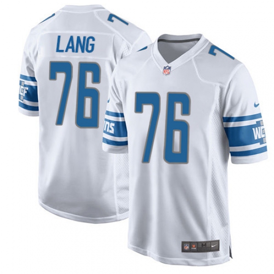 Men's Nike Detroit Lions 76 T.J. Lang Game White NFL Jersey