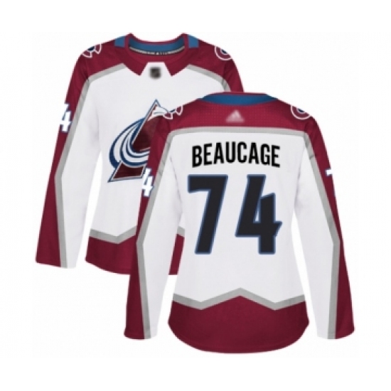 Women's Colorado Avalanche 74 Alex Beaucage Authentic White Away Hockey Jersey