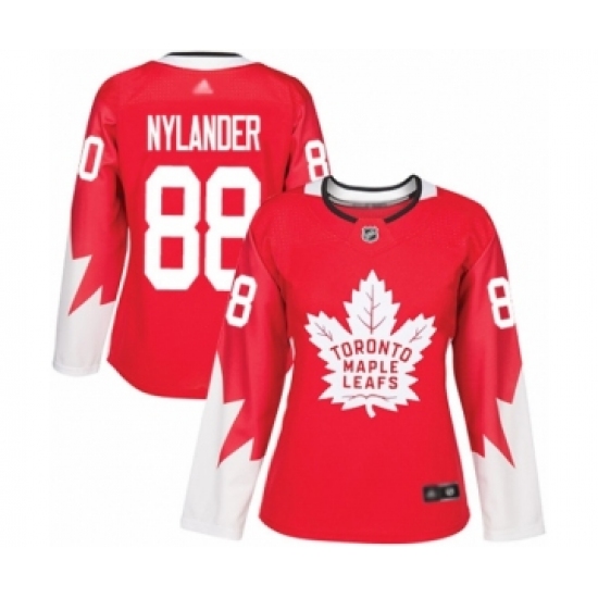 Women's Toronto Maple Leafs 88 William Nylander Authentic Red Alternate Hockey Jersey