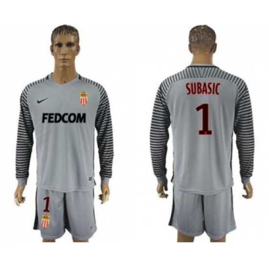 Monaco 1 Subasic Grey Goalkeeper Long Sleeves Soccer Club Jersey