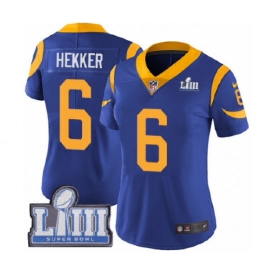 Women's Nike Los Angeles Rams 6 Johnny Hekker Royal Blue Alternate Vapor Untouchable Limited Player Super Bowl LIII Bound NFL Jersey