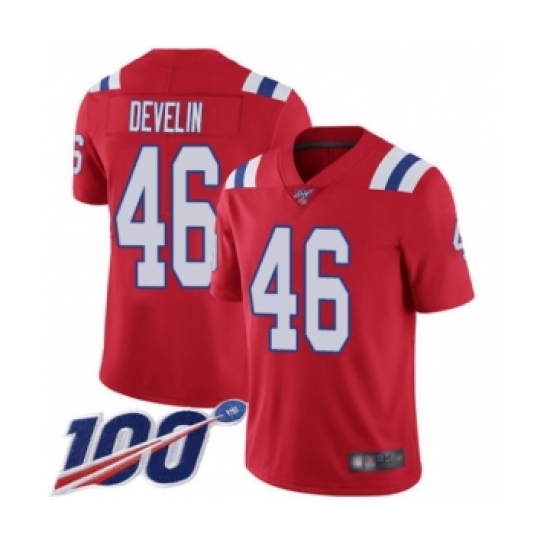 Men's New England Patriots 46 James Develin Red Alternate Vapor Untouchable Limited Player 100th Season Football Jersey