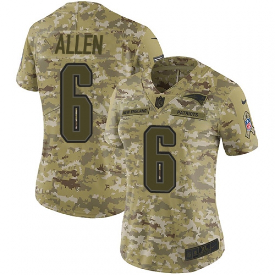 Women's Nike New England Patriots 6 Ryan Allen Limited Camo 2018 Salute to Service NFL Jersey