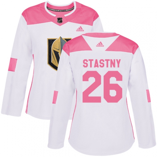 Women's Adidas Vegas Golden Knights 26 Paul Stastny Authentic White Pink Fashion NHL Jersey