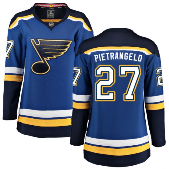 Women's St. Louis Blues 27 Alex Pietrangelo Fanatics Branded Royal Blue Home Breakaway NHL Jersey