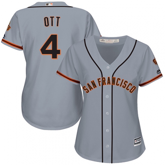 Women's Majestic San Francisco Giants 4 Mel Ott Authentic Grey Road Cool Base MLB Jersey