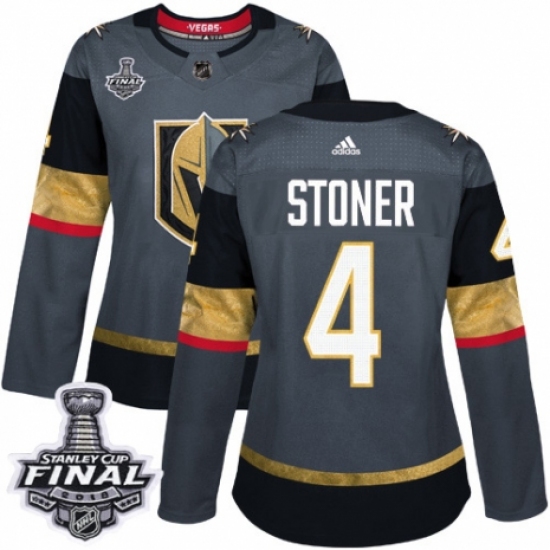 Women's Adidas Vegas Golden Knights 4 Clayton Stoner Authentic Gray Home 2018 Stanley Cup Final NHL Jersey