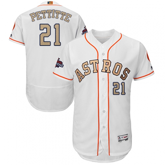 Men's Majestic Houston Astros 21 Andy Pettitte White 2018 Gold Program Flex Base Authentic Collection MLB Jersey