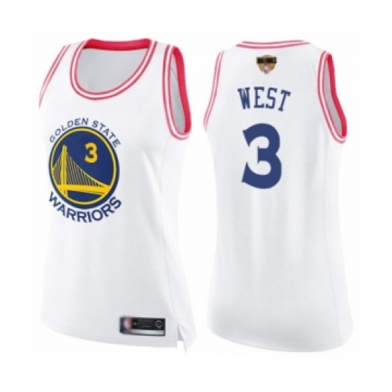 Women's Golden State Warriors 3 David West Swingman White Pink Fashion 2019 Basketball Finals Bound Basketball Jersey