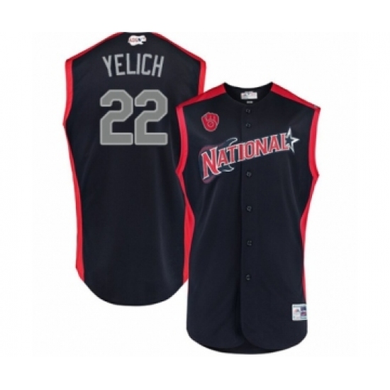 Men's Milwaukee Brewers 22 Christian Yelich Authentic Navy Blue National League 2019 Baseball All-Star Jersey