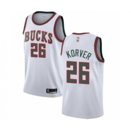 Men's Milwaukee Bucks 26 Kyle Korver Authentic White Fashion Hardwood Classics Basketball Jersey