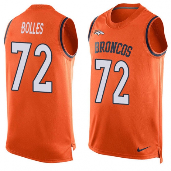 Men's Nike Denver Broncos 72 Garett Bolles Limited Orange Player Name & Number Tank Top NFL Jersey