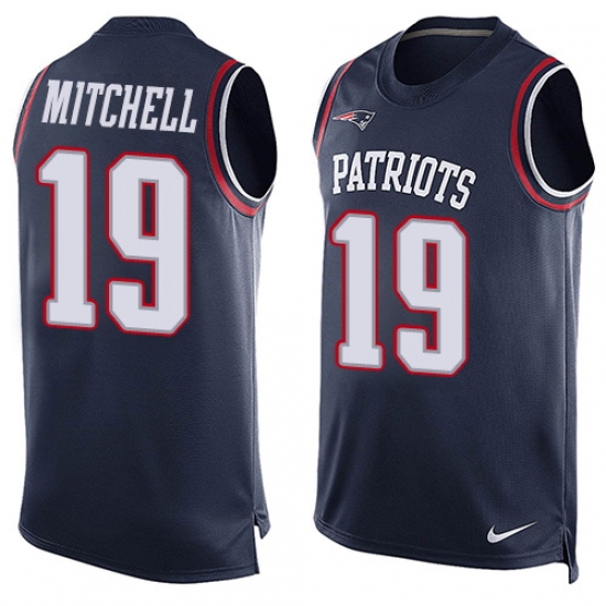 Men's Nike New England Patriots 19 Malcolm Mitchell Limited Navy Blue Player Name & Number Tank Top NFL Jersey