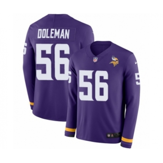 Youth Nike Minnesota Vikings 56 Chris Doleman Limited Purple Therma Long Sleeve NFL Jersey