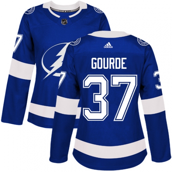 Women's Adidas Tampa Bay Lightning 37 Yanni Gourde Authentic Royal Blue Home NHL Jersey