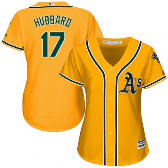 Women's Majestic Oakland Athletics 17 Glenn Hubbard Authentic Gold Alternate 2 Cool Base MLB Jersey