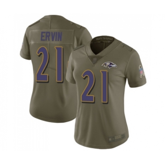 Women's Baltimore Ravens 21 Tyler Ervin Limited Olive 2017 Salute to Service Football Jersey