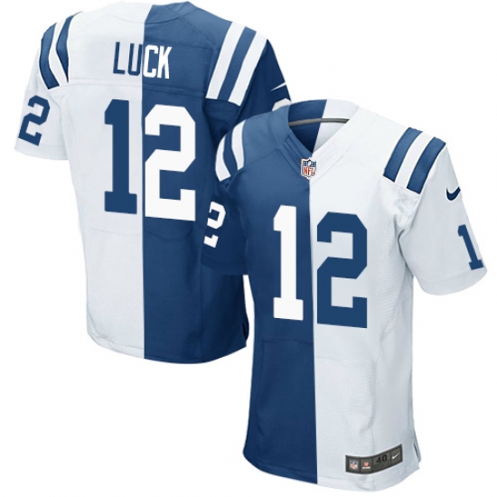 Men's Nike Indianapolis Colts 12 Andrew Luck Elite Royal Blue/White Split Fashion NFL Jersey