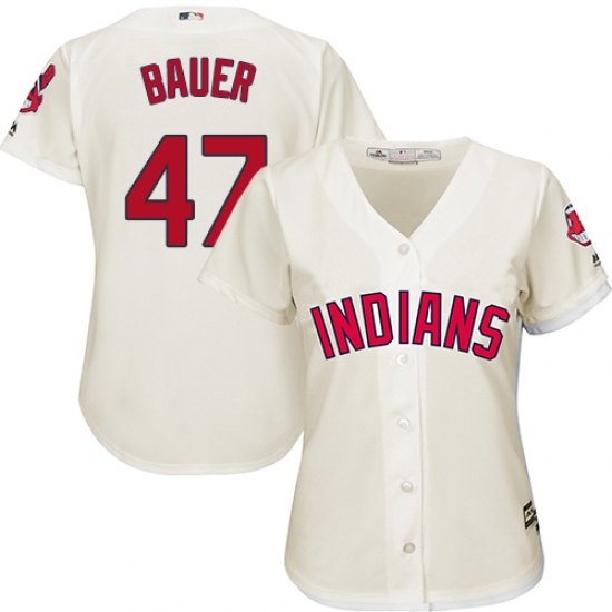 Women's Majestic Cleveland Indians 47 Trevor Bauer Authentic Cream Alternate 2 Cool Base MLB Jersey