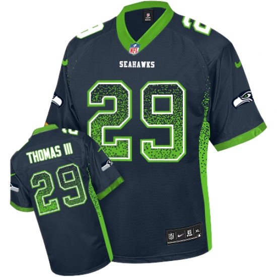 Men's Nike Seattle Seahawks 29 Earl Thomas III Elite Navy Blue Drift Fashion NFL Jersey