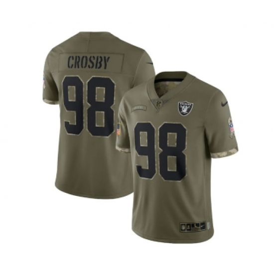 Men's Las Vegas Raiders 98 Maxx Crosby 2022 Olive Salute To Service Limited Stitched Jersey