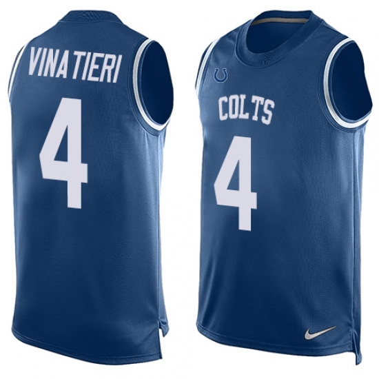 Men's Nike Indianapolis Colts 4 Adam Vinatieri Limited Royal Blue Player Name & Number Tank Top NFL Jersey